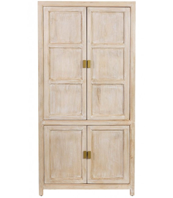Armario alacena boho de mango patinado crema con tiradores dorados. 1