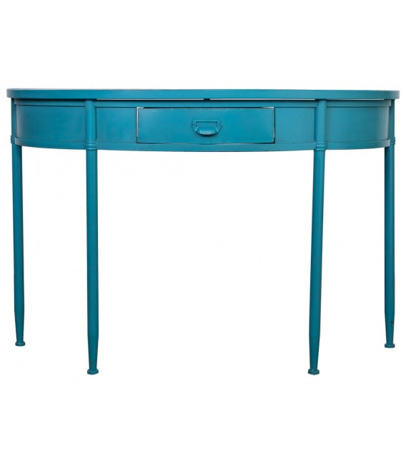 Consola azul de medio punto con un cajón, estilo vintage chic.1