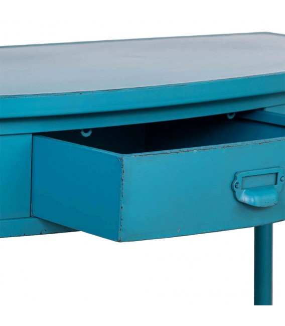 Consola azul de medio punto con un cajón, estilo vintage chic.4