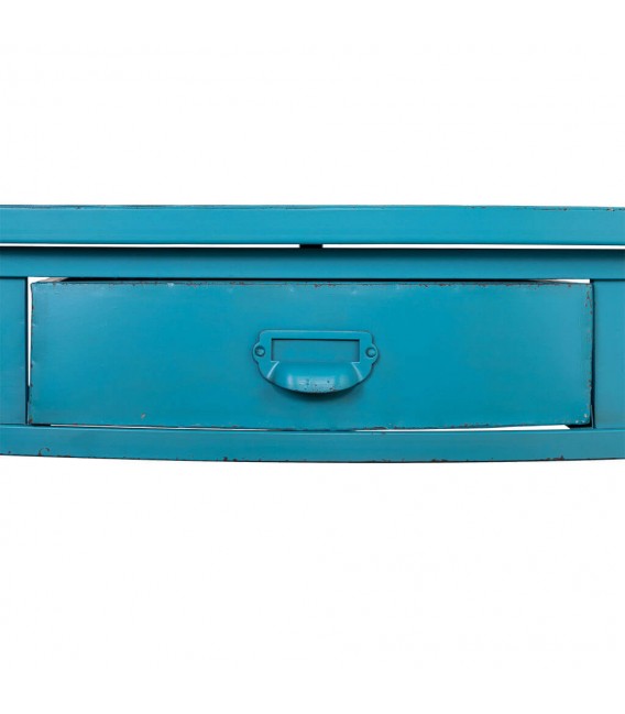 Consola azul de medio punto con un cajón, estilo vintage chic.5