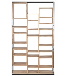 Estantería industrial de teca y metal negro con diseño original. 1