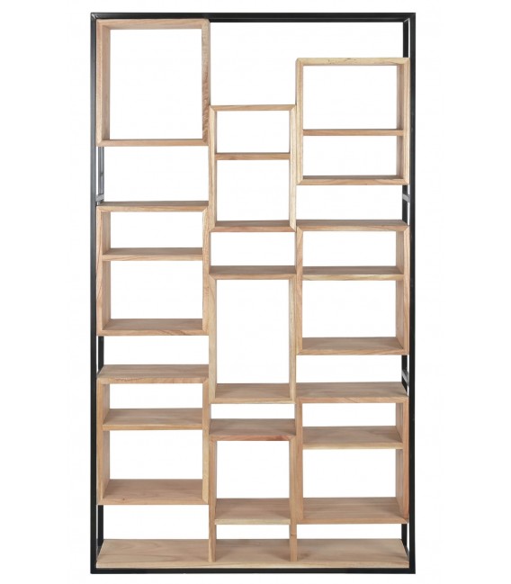 Estantería industrial de teca y metal negro con diseño original. 1