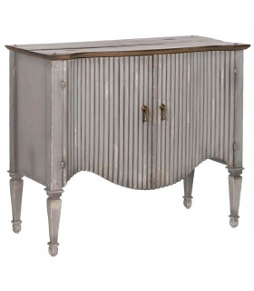 Taquillón clásico madera gris y nogal con relieve elegante.