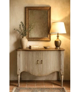 Taquillón clásico madera gris y nogal con relieve elegante.  Mdmhogar