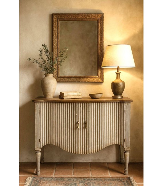 Taquillón clásico madera gris y nogal con relieve elegante.  Mdmhogar