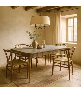 Mesa comedor XL madera nogal y gris con sobre microcemento. Mdmhogar