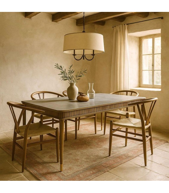 Mesa comedor XL madera nogal y gris con sobre microcemento. Mdmhogar