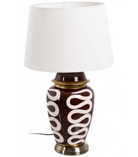 Lámpara sobremesa cerámica marrón blanco y dorado contemporánea.