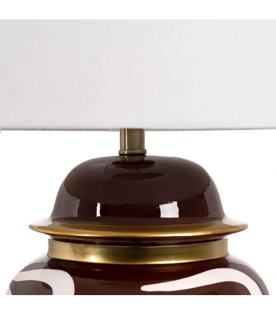 Lámpara sobremesa cerámica marrón blanco y dorado contemporánea. 2