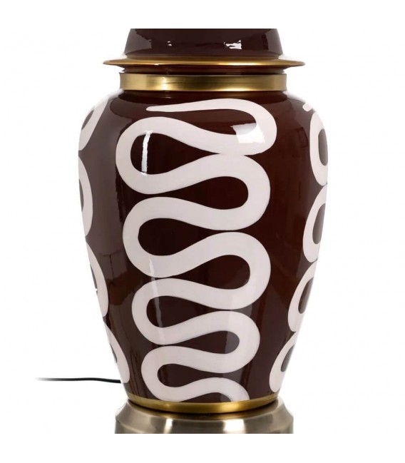 Lámpara sobremesa cerámica marrón blanco y dorado contemporánea. 3