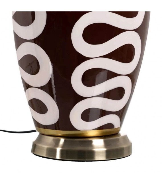 Lámpara sobremesa cerámica marrón blanco y dorado contemporánea. 4