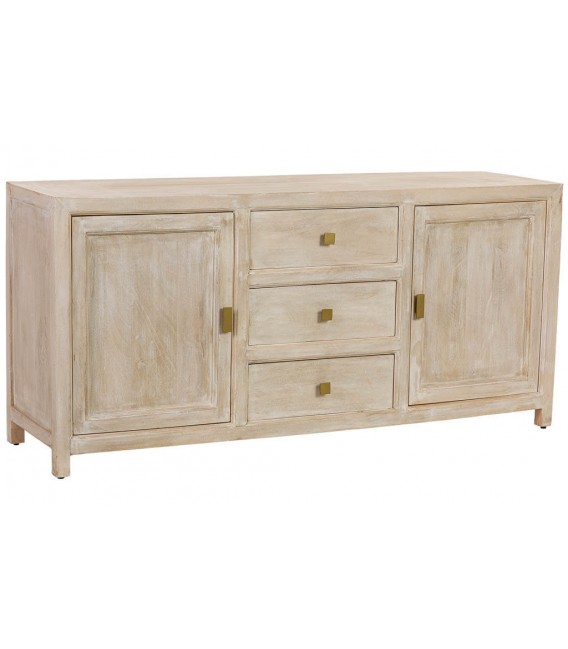 Aparador boho madera crema patinada con cajones y puertas.