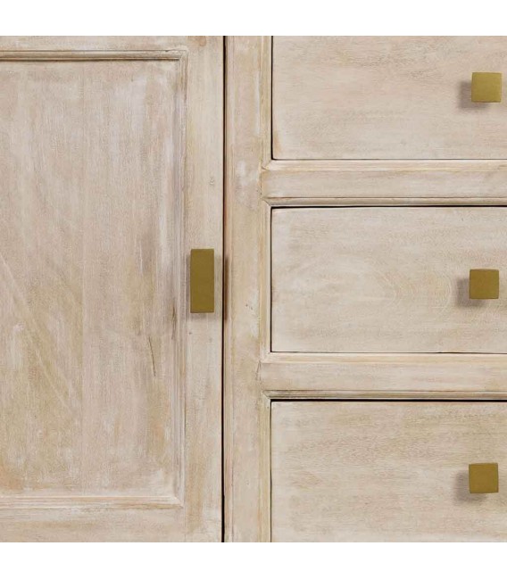 Aparador boho madera crema patinada con cajones y puertas. 7