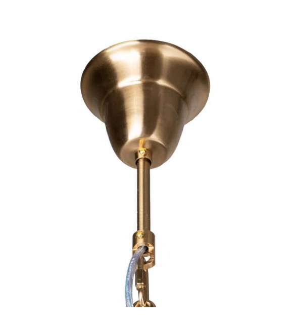 Lámpara techo XL art decó con 13 luces, cristal azul y metal dorado. 6