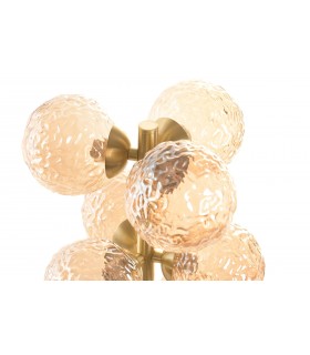 Lámpara sobremesa art decó 9 luces cristal ámbar y metal dorado. 1