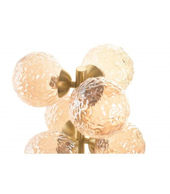 Lámpara sobremesa art decó 9 luces cristal ámbar y metal dorado. 1