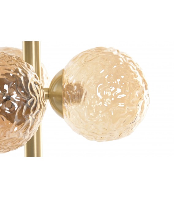 Lámpara sobremesa art decó 9 luces cristal ámbar y metal dorado. 2