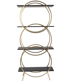 Estantería art decó oro con baldas madera imitación wengué elegante. 1