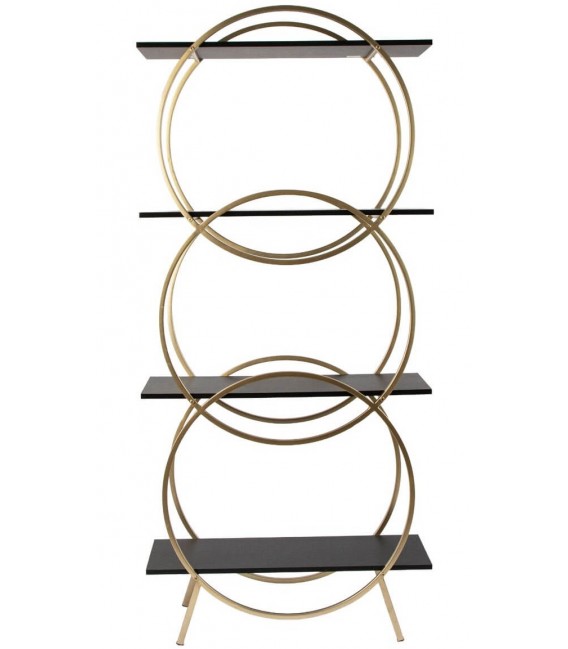 Estantería art decó oro con baldas madera imitación wengué elegante. 1