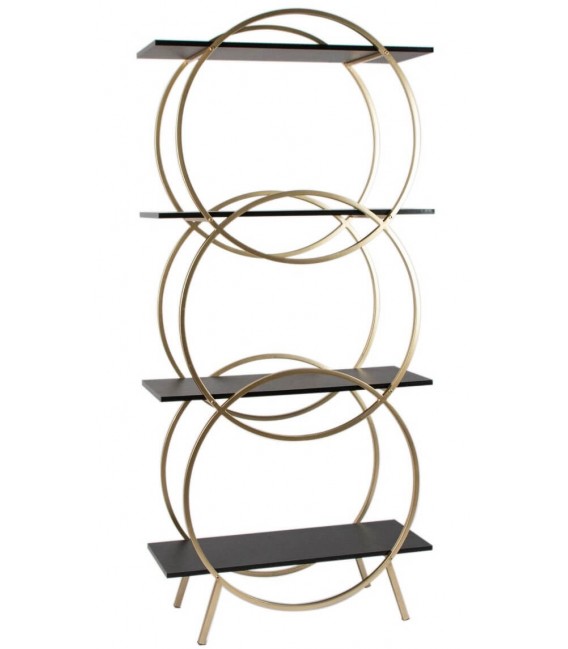 Estantería art decó oro con baldas madera imitación wengué elegante.