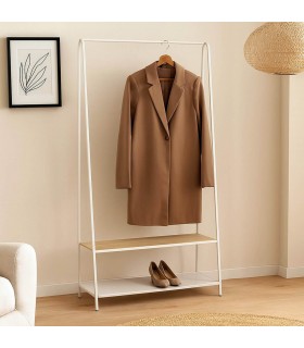 Perchero de pie burro madera roble natural y blanco gran capacidad. Mdmhogar