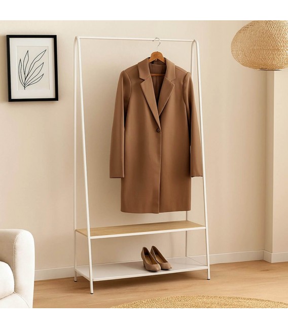 Perchero de pie burro madera roble natural y blanco gran capacidad. Mdmhogar