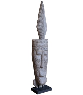 Figura decorativa XXL madera blanca tallada a mano étnica.