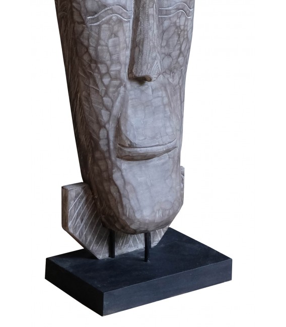 Figura decorativa XXL madera blanca tallada a mano étnica. 2
