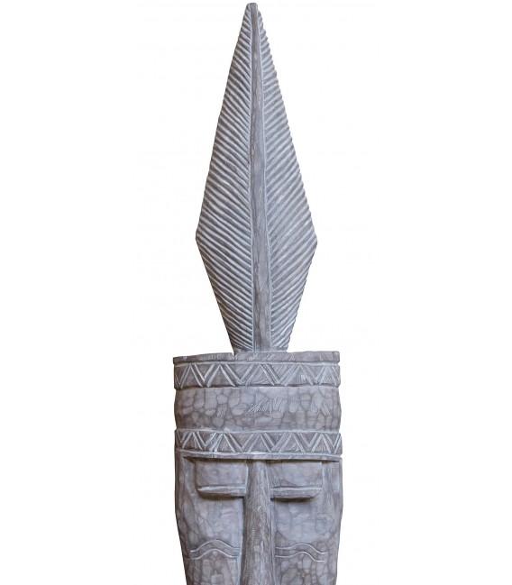Figura decorativa XXL madera blanca tallada a mano étnica. 3