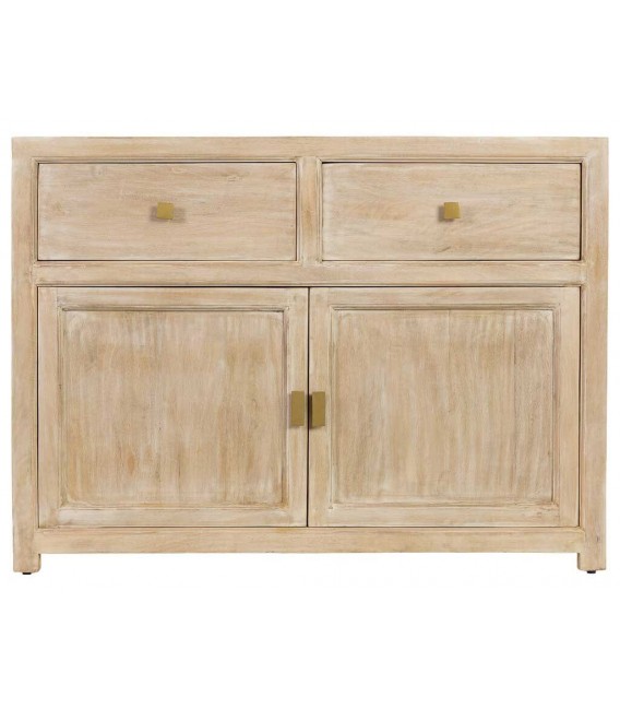 Taquillón boho madera crema patinada con cajones y puertas. 1