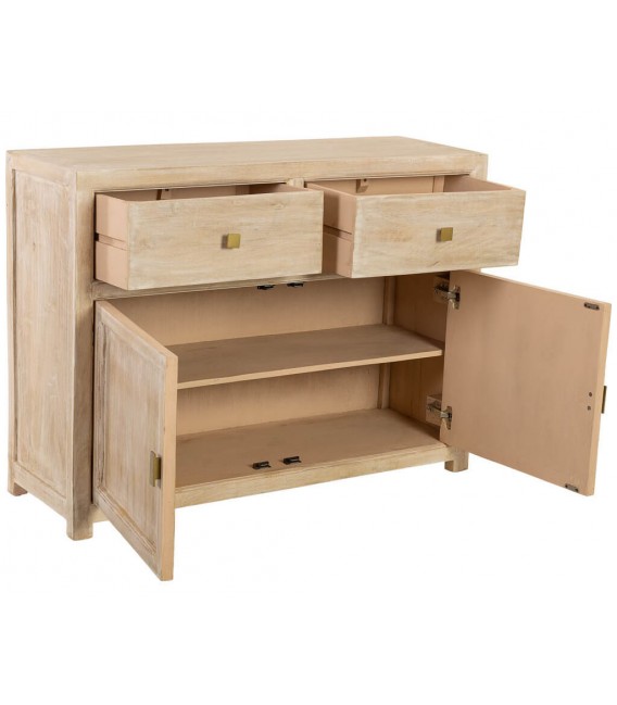 Taquillón boho madera crema patinada con cajones y puertas. 2