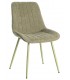 Silla tapizada verde contemporánea con patas metálicas ligeras.