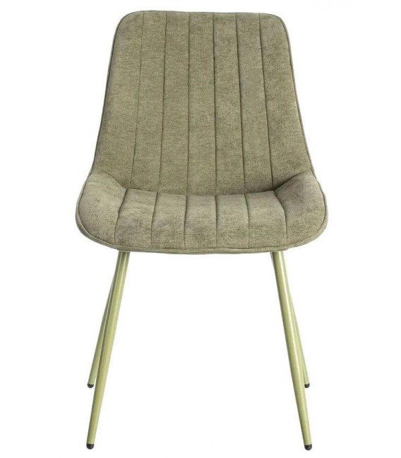 Silla tapizada verde contemporánea con patas metálicas ligeras. 1