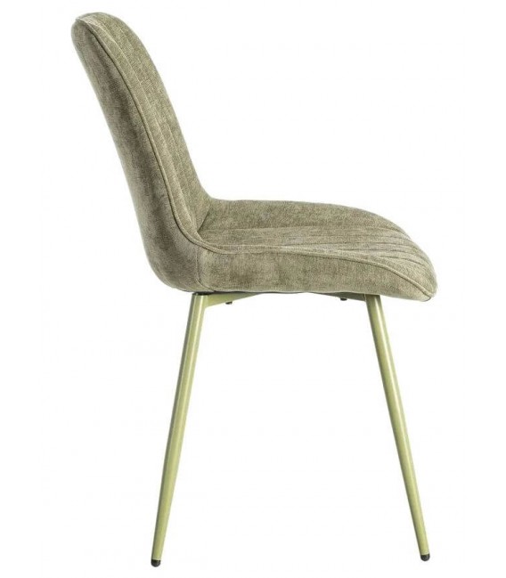 Silla tapizada verde contemporánea con patas metálicas ligeras. 2