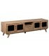Mueble TV boho en madera natural y cristal ahumado elegante. 1
