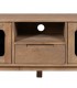 Mueble TV boho en madera natural y cristal ahumado elegante. 4