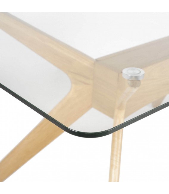 Mesa comedor rectangular madera hevea teñida roble natural y cristal. 5