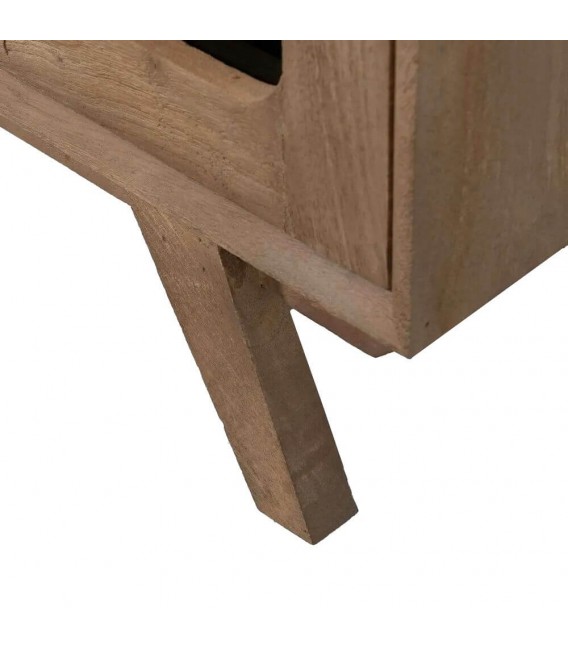 Aparador boho de mango natural con frentes en cristal ahumado. 5