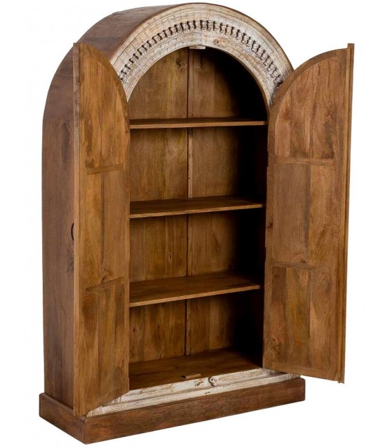 Armario alacena étnico en mango tallado blanco roto y nogal. 2