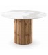 Mesa comedor redonda fija contemporánea MDF roble y tapa porcelánica.