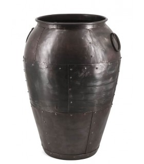 Jarrón étnico de hierro forjado acabado vintage artesanal único.