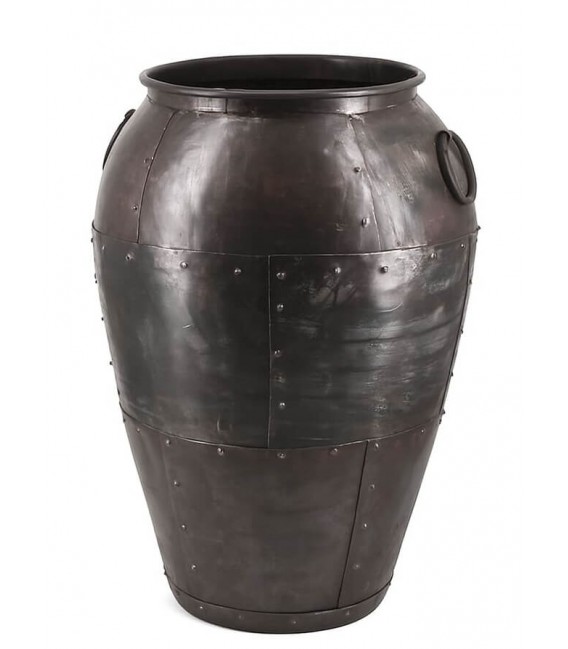 Jarrón étnico de hierro forjado acabado vintage artesanal único.