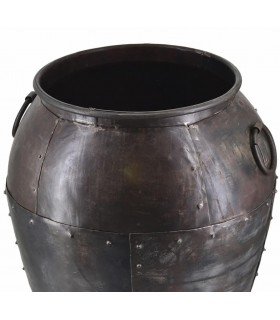 Jarrón étnico de hierro forjado acabado vintage artesanal único. 
1