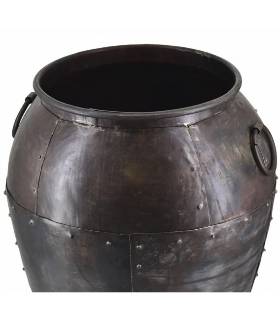 Jarrón étnico de hierro forjado acabado vintage artesanal único. 
1