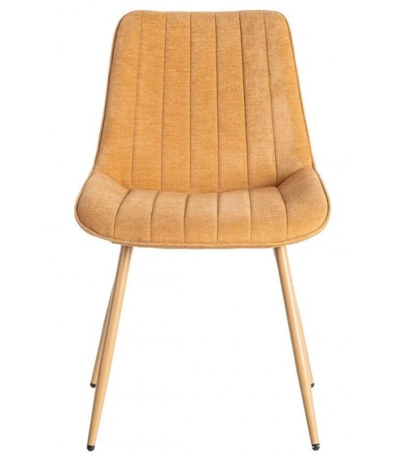 Silla tapizada contemporánea en tejido camel con patas de hierro. 1