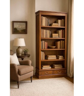 Estantería clásica en caoba maciza con cajón y tiradores oro. Mdmhogar