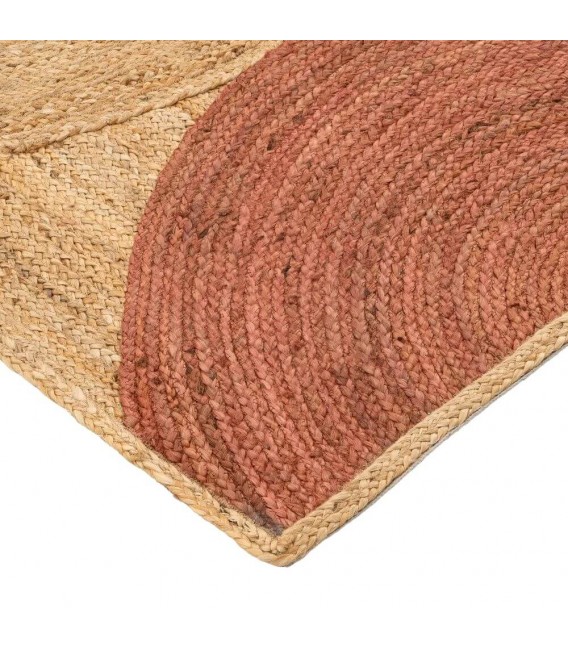 Alfombra rectangular boho de yute en tonos natural, teja y blanco roto. 1