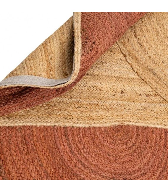 Alfombra rectangular boho de yute en tonos natural, teja y blanco roto. 2