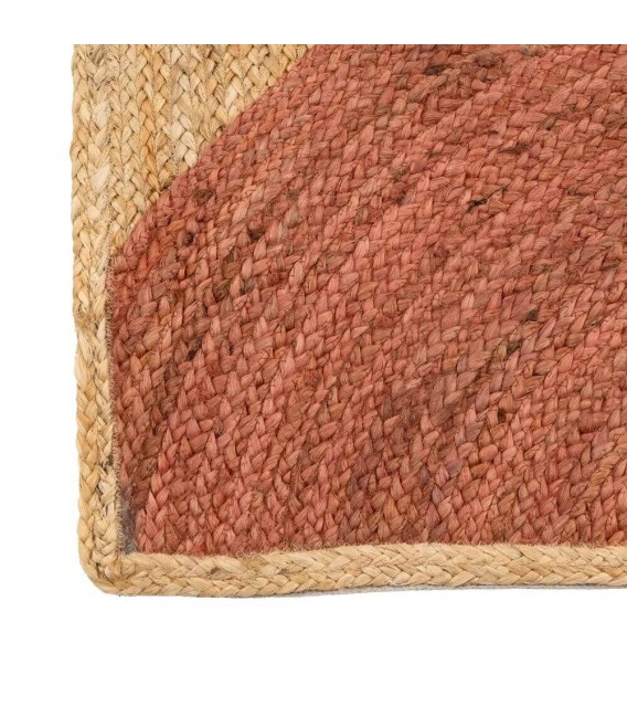 Alfombra rectangular boho de yute en tonos natural, teja y blanco roto. 3