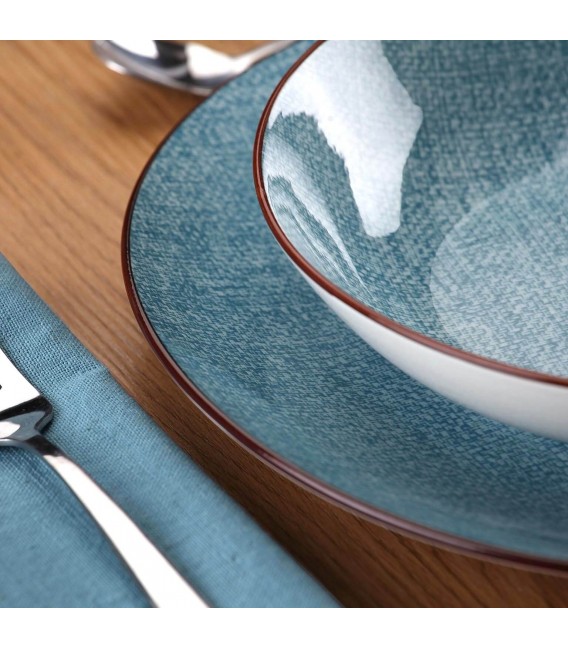 Vajilla porcelana azul baquero contemporánea 18 piezas alegre. 2